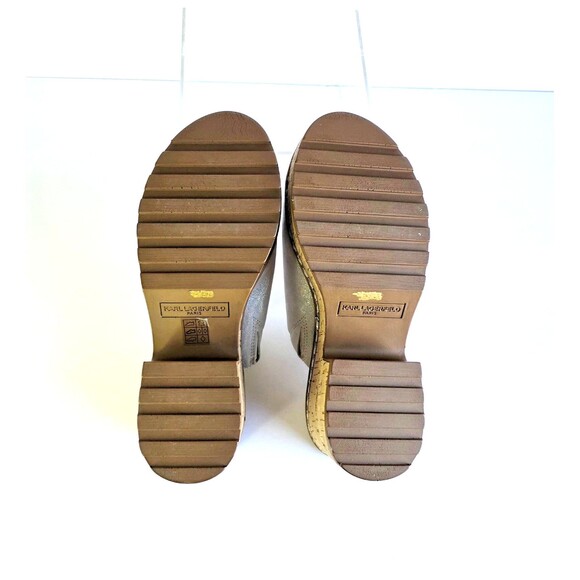 KARL LAGERFELD Paris Clarina Sandals Iridescent Leather 10 Platform Chunky Heels - Picture 11 of 12